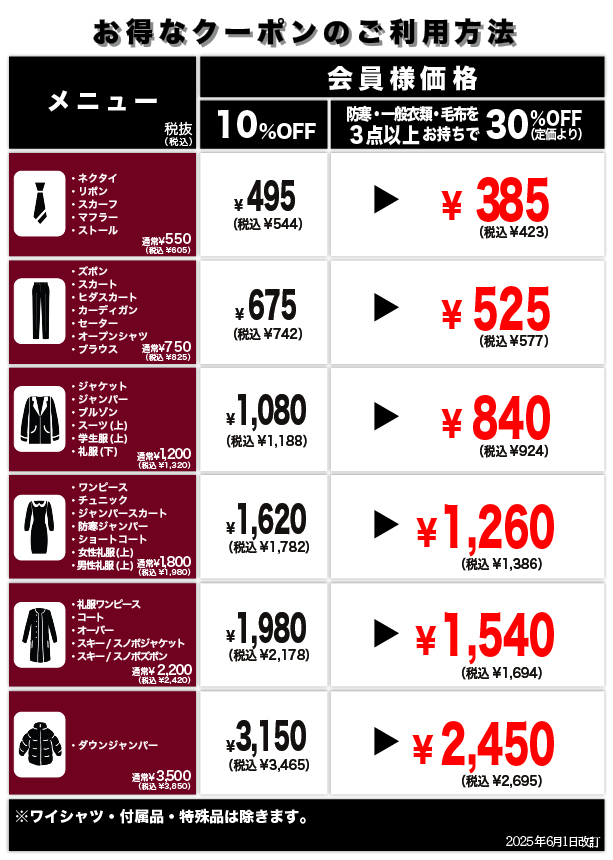 クーポンのご案内 | 栃木のクリーニング サンドライ